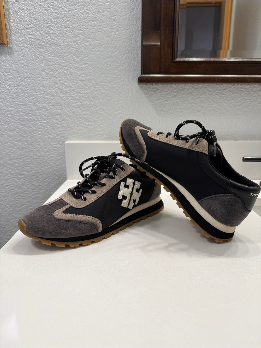 Tory Burch Black & Gray Suede Nylon Retro Sneakers - Women’s